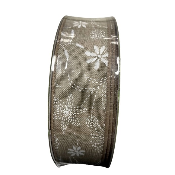 Member's Mark Premium Ribbon (1.5 inches Wide x 50 Yards) - BEIGE FLOWERS - Picture 1 of 2